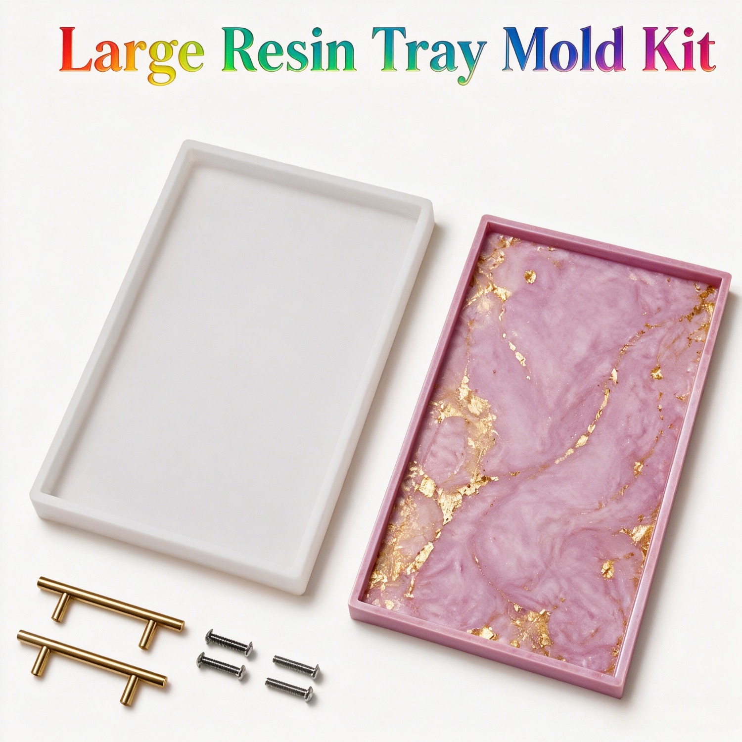 Silicone Mold Tray - 樹脂シリコンモールド、2Dフラットプレート大型深型シリコントレイモールド、ハンドル付き、長方形樹脂鋳造用、深型樹脂鋳造モールド、DIYディナープレート、ドレッシングテーブル収納ボックス、コーヒーテーブル装飾品、家庭用収納アイテム用