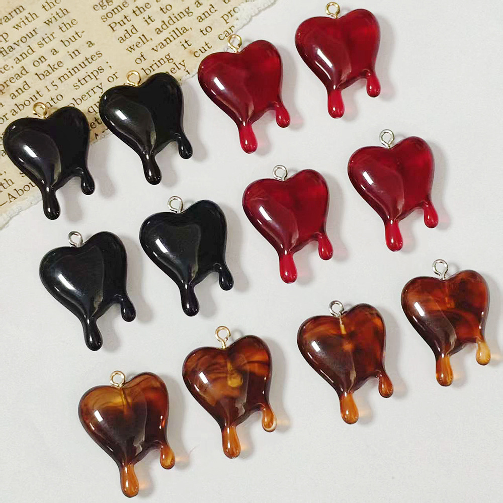 Resin Craft Projects - 10 個ドロップブラッドハート型樹脂チャームハロウィンペンダント DIY イヤリングネックレスジュエリーキーホルダー作成アクセサリー用