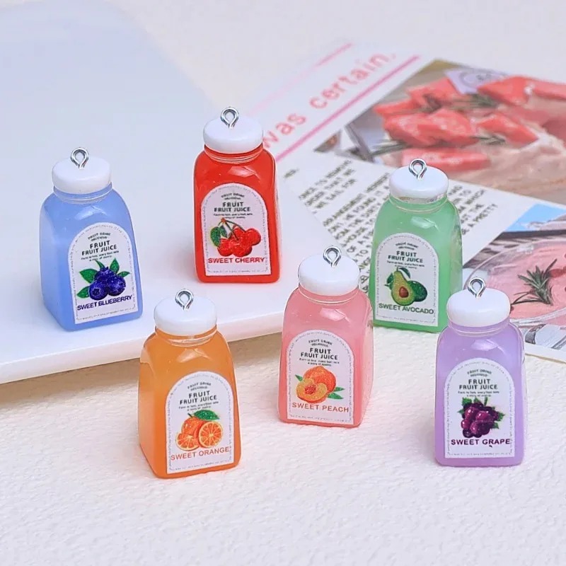 Resin Craft Material - 10個入り かわいいミニ3Dチェリーオレンジジュースボトル レジンペンダント キュートなドリンクチャーム DIY手作りクラフト用品 イヤリング用