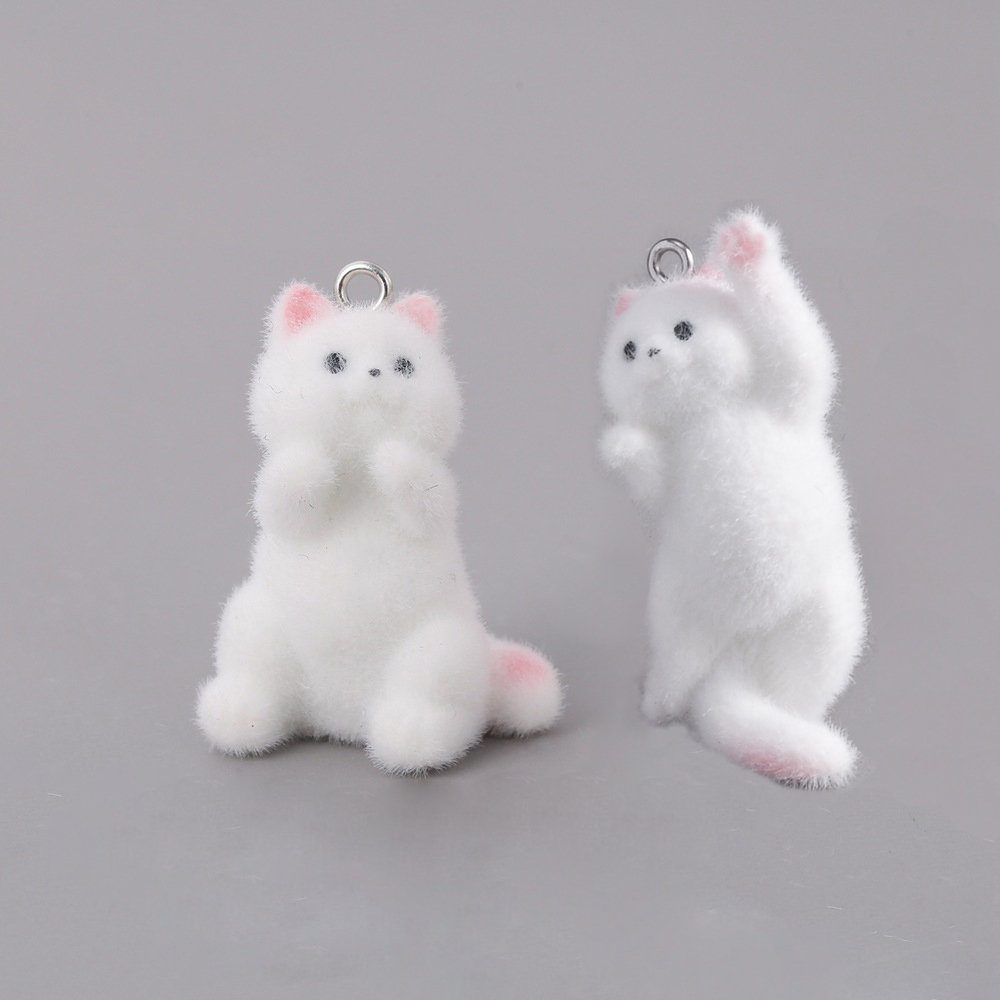Resin Craft Projects - 2個入り フロッキング加工 小さな猫の樹脂製チャーム 動物ペンダント DIY スマホストラップ