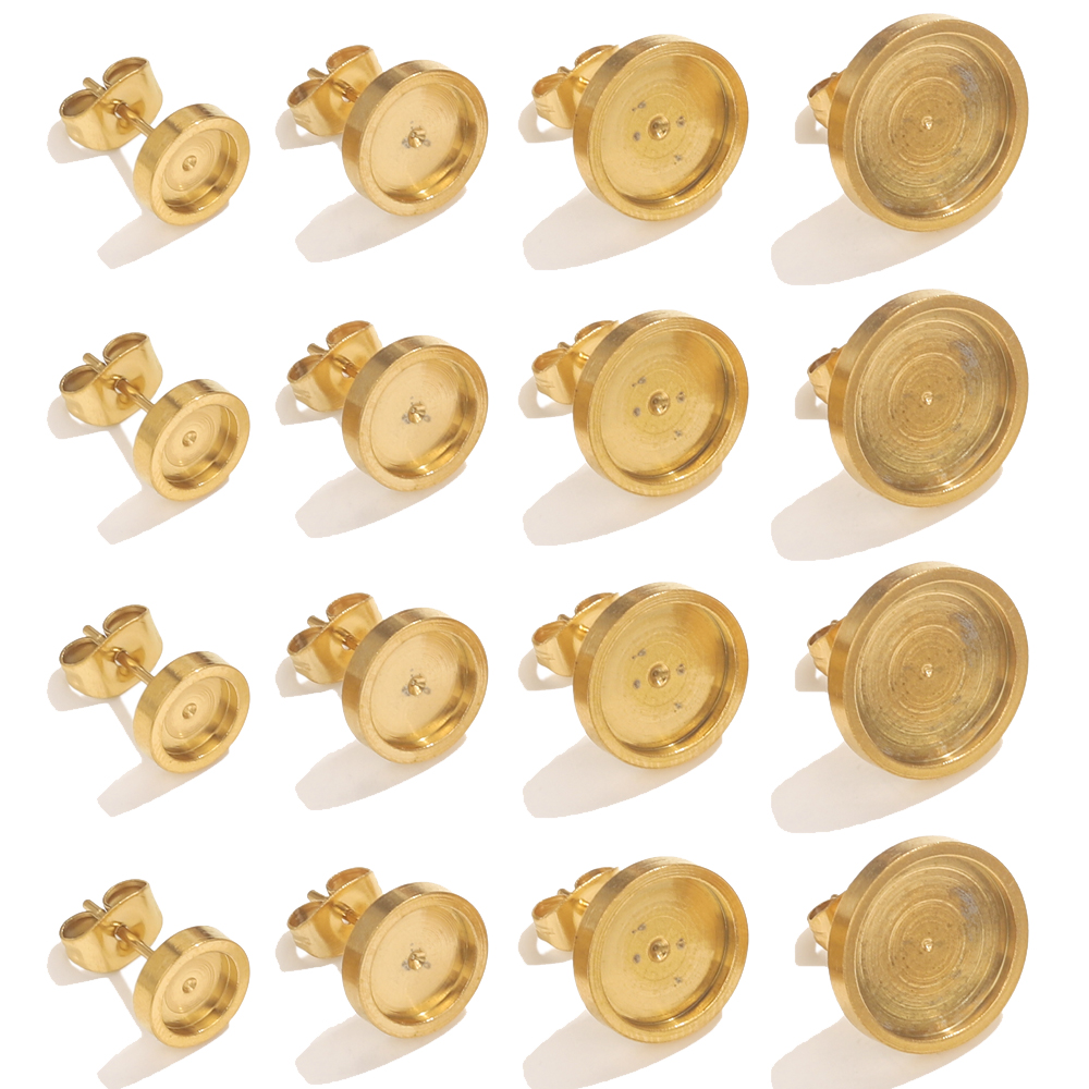 Resin Craft Projects - 10 個ステンレス鋼ゴールドイヤリングスタッドバックカボションベースベゼル設定 DIY 樹脂イヤリングベースジュエリーメイキング所見バルク