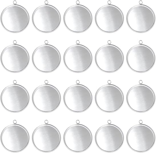 20個のステンレス鋼ラウンドベゼルブランクペンダントトレイ、 - Resin Crafts のレビューと価格