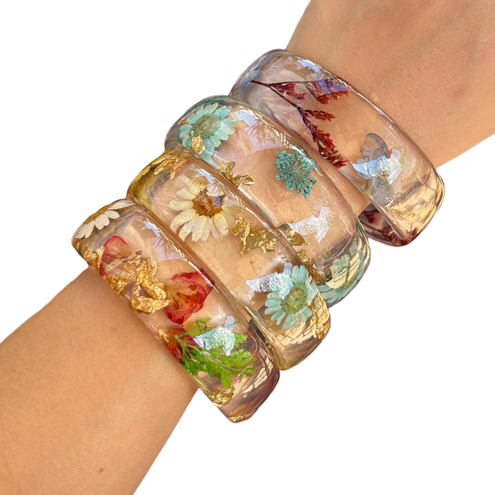 女性用透明アクリルブレスレット,ヴィンテージ,花,葉,自由奔 - Dried Flower Bulk のレビューと価格