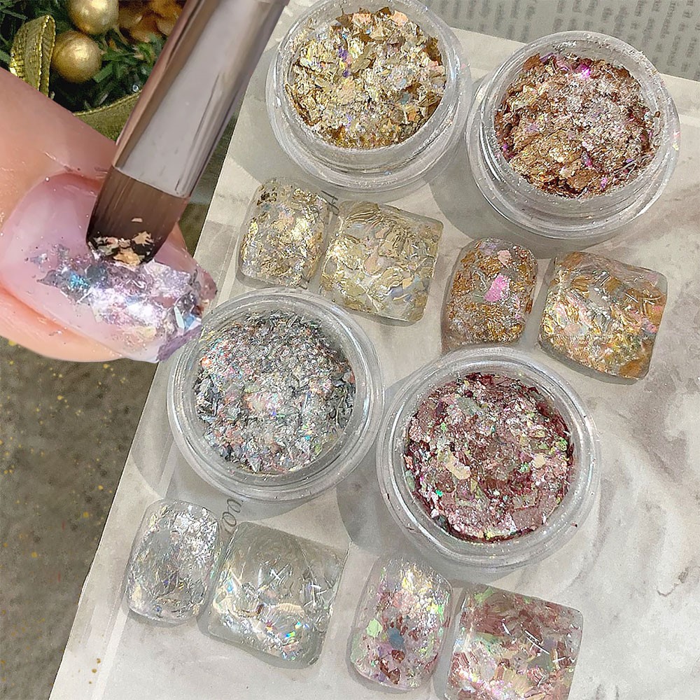 4 ジャー キラキラ ゴールド シルバー フォイル オパール - Gold Foil Flakes のレビューと価格