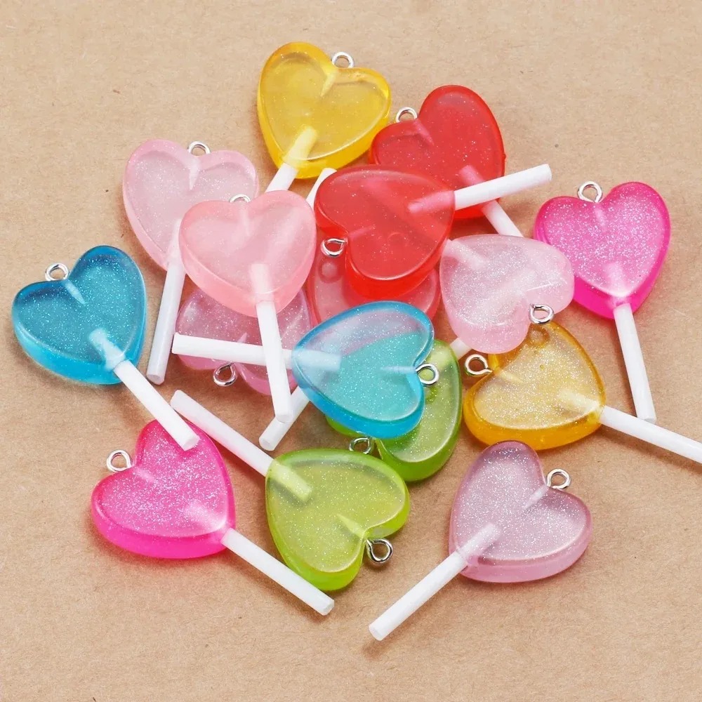 10個入り カワイイキラキラハートロリポップ レジンチャーム - Resin Craft Material のレビューと価格