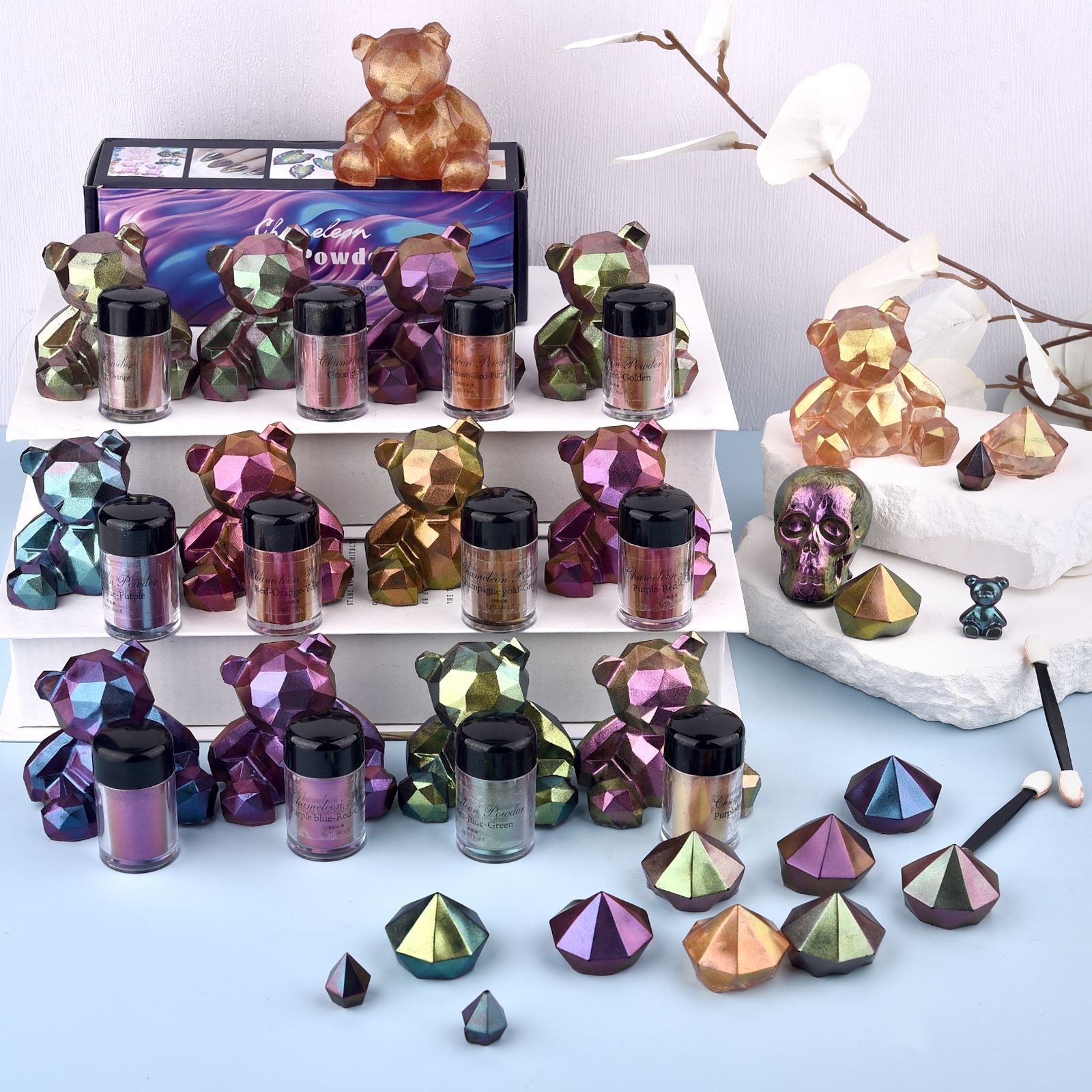 5 グラムカメレオンパウダーネイル染色マイカパウダー着色剤樹 - Resin Pigment Set のレビューと価格